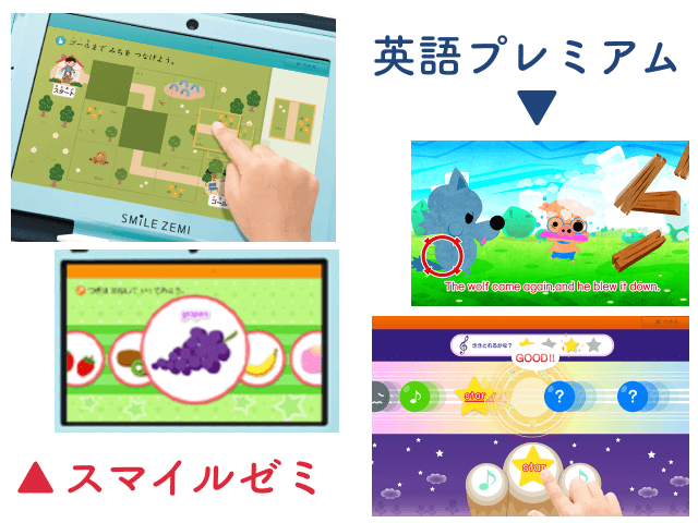 「スマイルゼミ幼児コース」と「英語プレミアム」